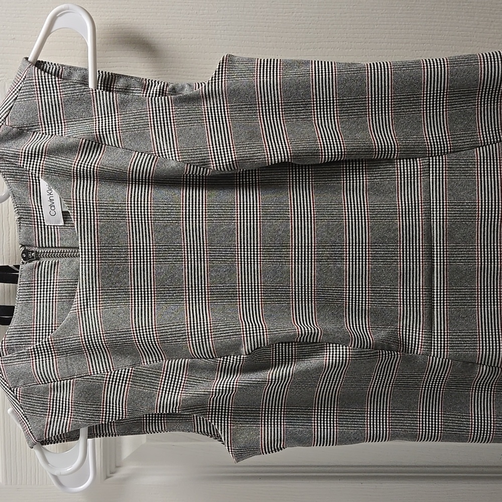 Calvin Klein Gray Checkered Midi Dress